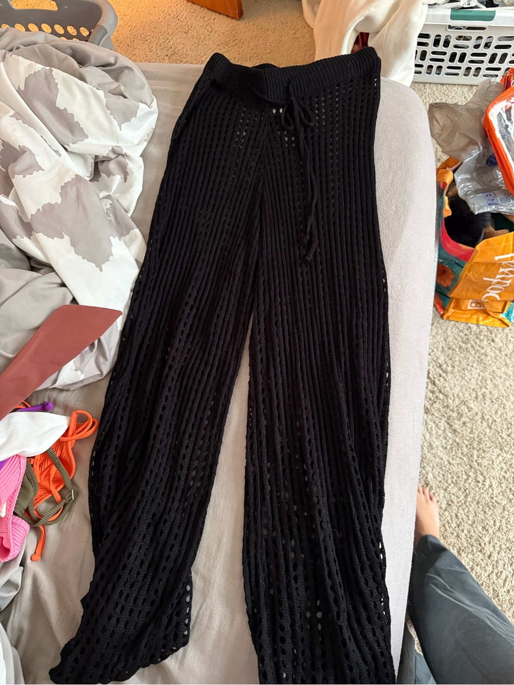 Nordstrom Black Crochet Wide-Leg Coverup Pants